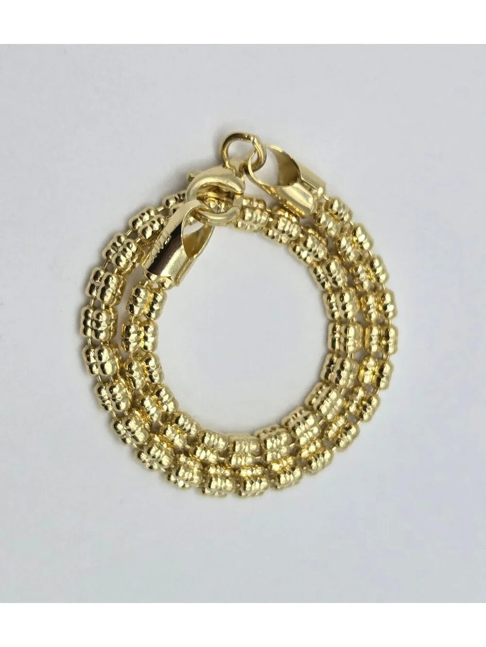 New Solid 925 Silver 14k Gold Over Ice Barrel Bracelet, Diamond-Cut 3.5mm, ITALY